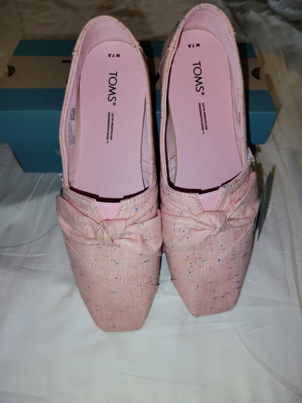 Toms Pink Knot-Front Canvas Slip-On Flats with Speckled Detail